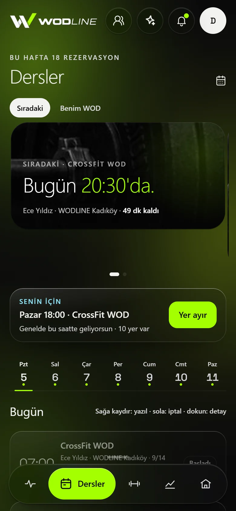 Üye uygulaması, dersler