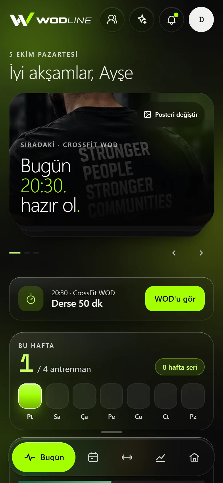 Üye uygulaması, ana sayfa